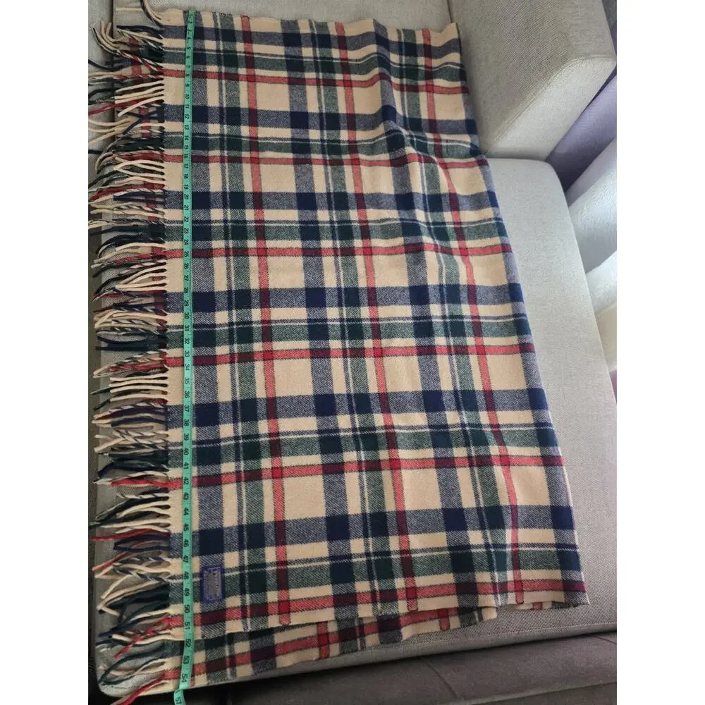Pendleton Green Plaid Fringe Made In USA Virgin Wool Blanket 64x52 in VTG